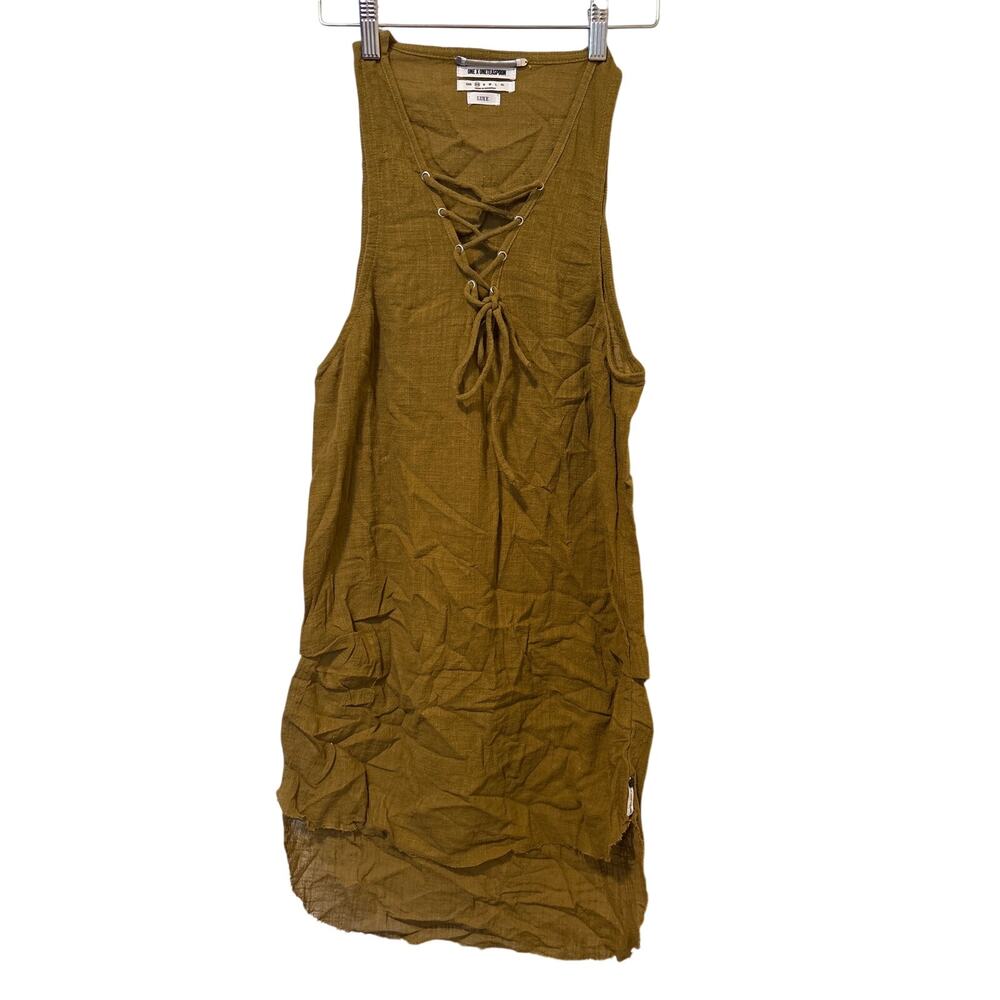 One Teaspoon Sz XS Luxe Rust Brown Sleeveless Lace Up V-Neck Hi-Low Boho Dress